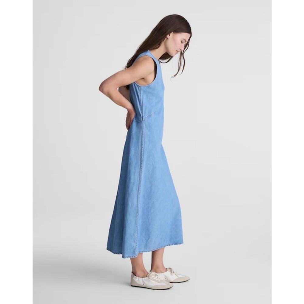 Madewell Seamed Maxi Dress in Airy Denim A Line Clean Soft Sky Blue US 6 NWT - Picture 3 of 13